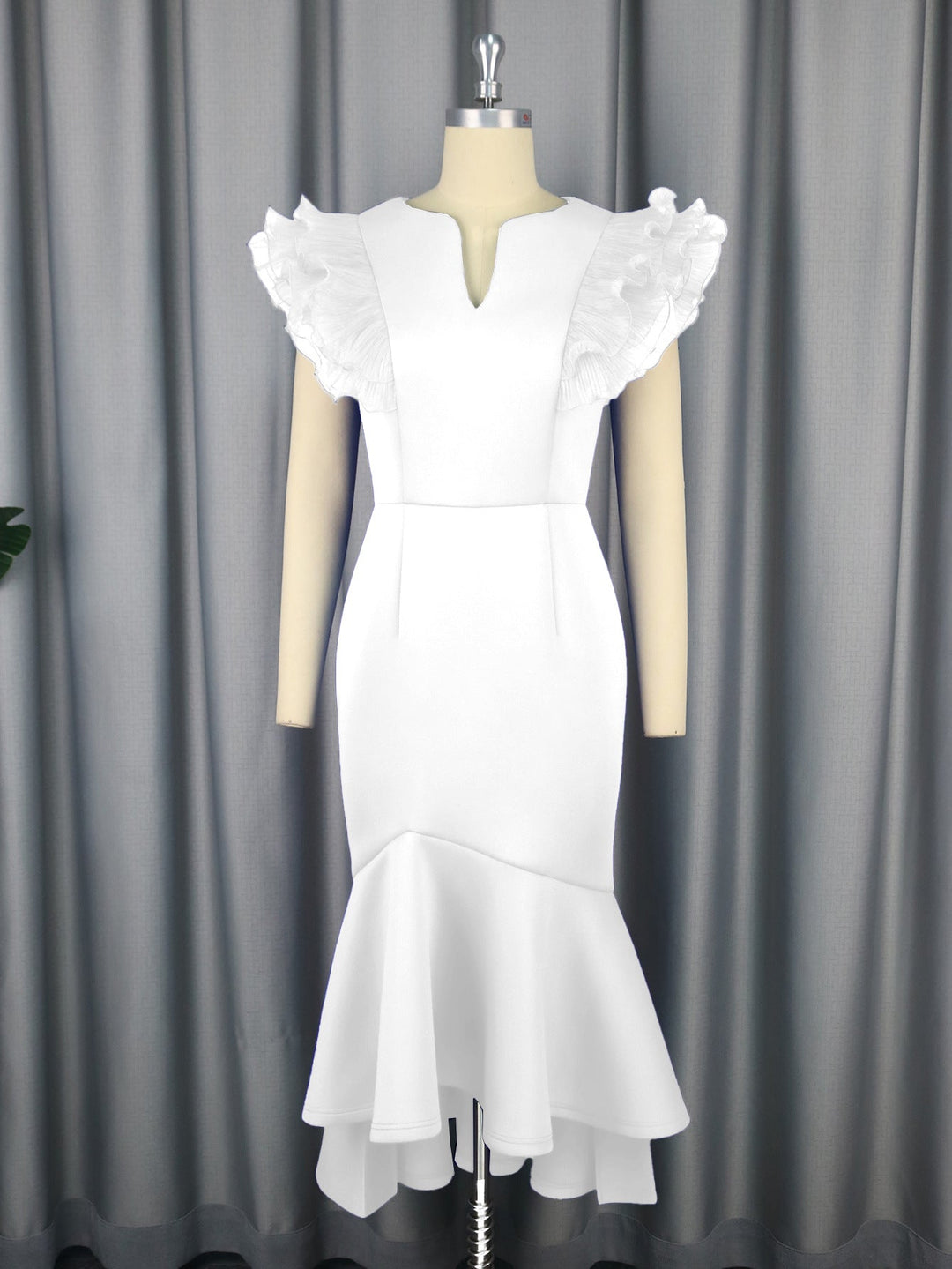 Sexy Ruffle Pleated Short Sleeve Dress Cocktail High Waist Sheath Fishtail Dress Dresses