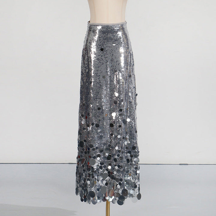 Sequined Dress Spring High Grade All-Match Waist Slimming Solid Skirt