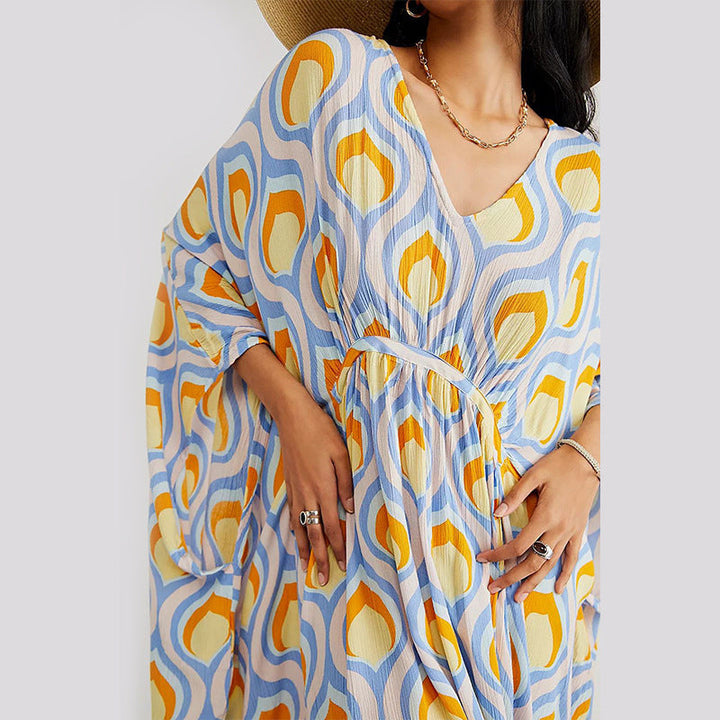 Summer Beach Dress Women Casual Vacation Printed Pullover Bikini Swimsuit Blouse Sun Protection Clothing