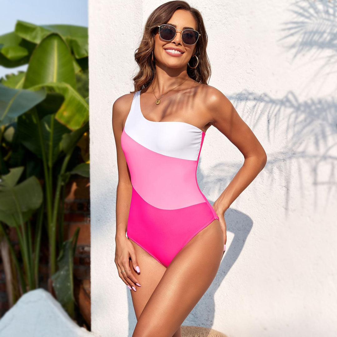 Swimsuit Solid Color Stitching One Piece Swimsuit Women Swimwear