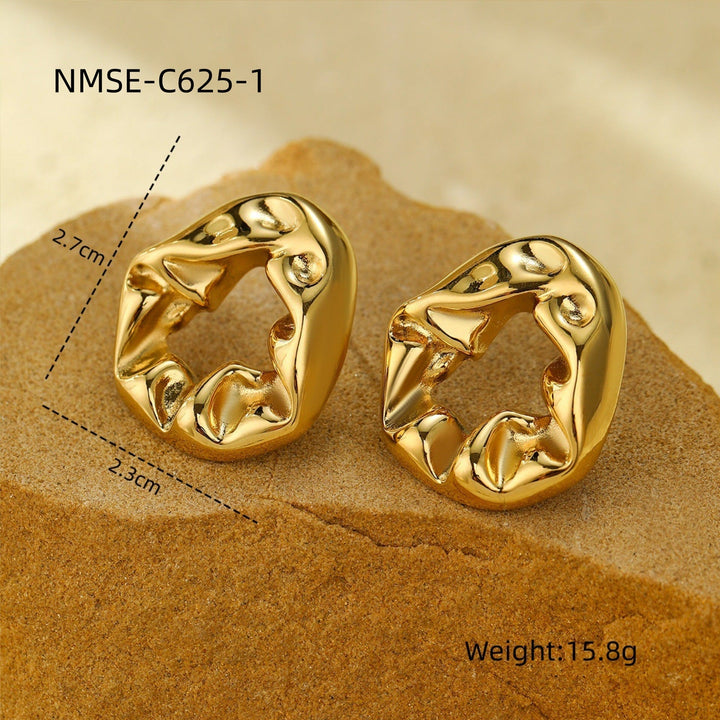 Retro Minimalist Irregular Asymmetric Lava Pleated Titanium Steel Earrings Minority Design Frosty Stud Earrings Earrings