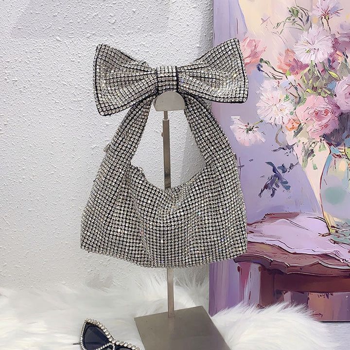 Bow Trend Shiny Diamond Rhinestone Underarm Bag Socialite Elegant Tote Shoulder Bag