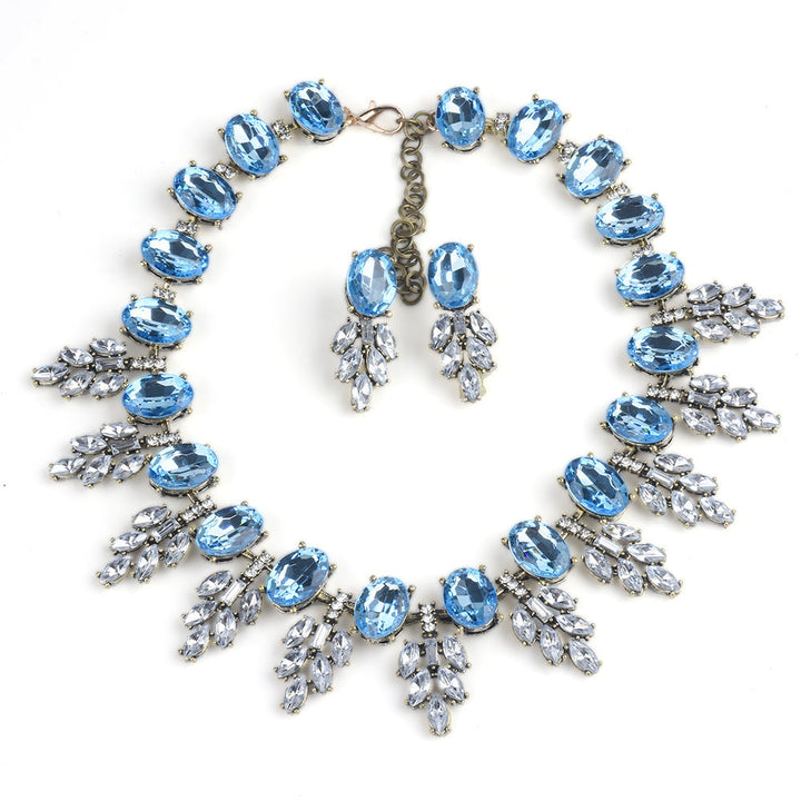 Accessories Handmade Exaggerated Colorful Crystal Necklace Earrings Suite