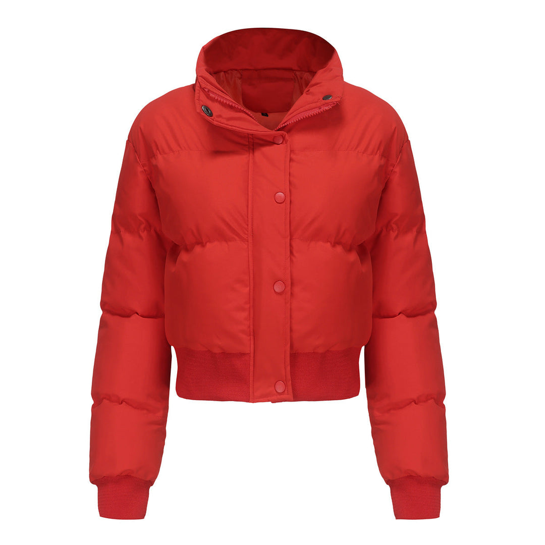 Autumn Winter Women Clothing Short Cotton Jacket Women Long Sleeved High Collar Warm Coat Loose Casual Cotton Padded Clothes Bread Coat