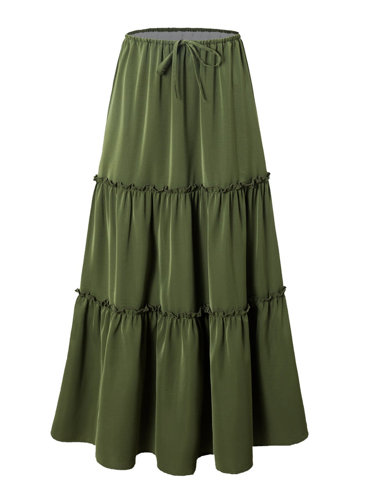 Women High Waist Elastic Pocket Long Adjustable Lace up Skirt Women