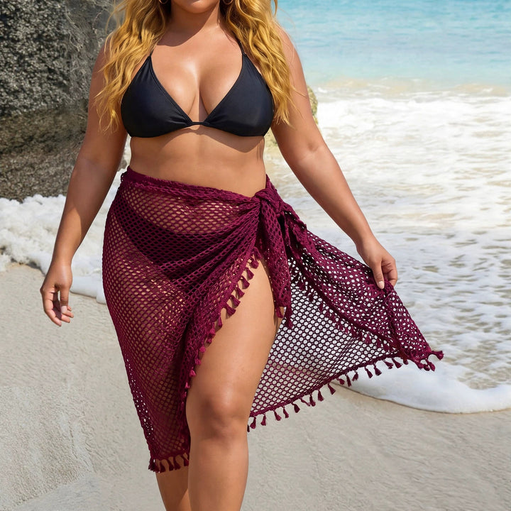 Seaside Vacation Beach Shawl Women Clothes Tassel Stitching Sexy See through Beach Dress Blouse