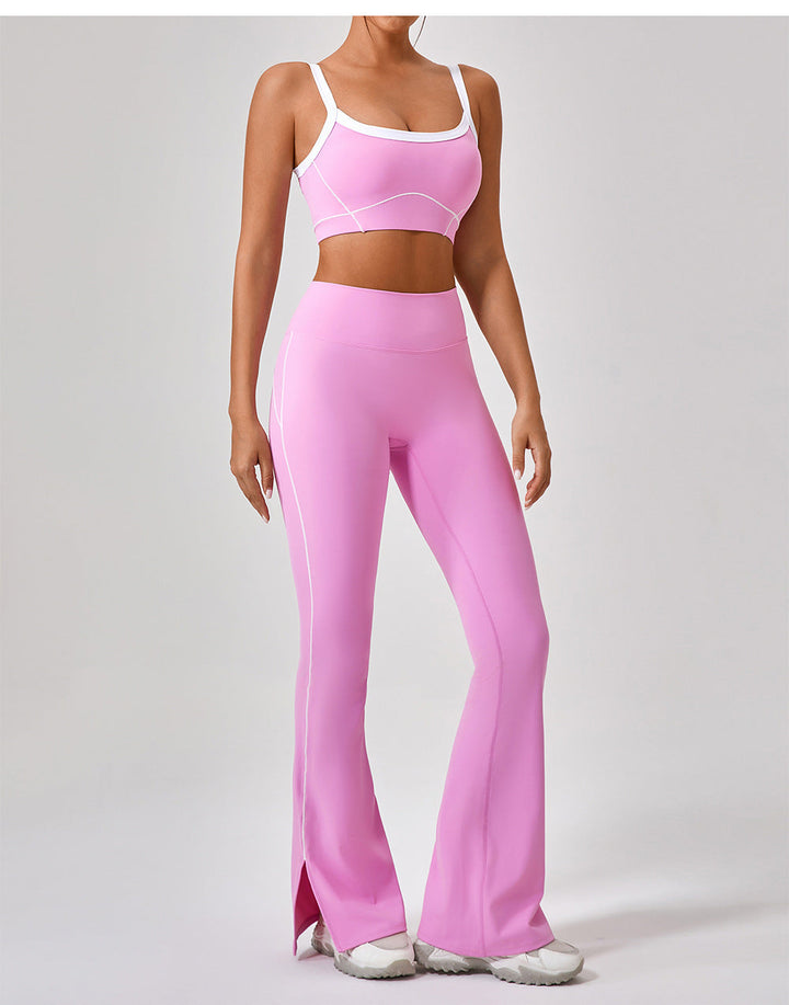 Nude Feel Tight Outdoor Sports Underwear Women Spaghetti Strap Contrast Color Suit Sling Yoga Clothes