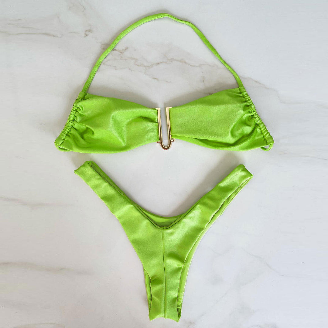 Fresh Solid Color High Slit Low Waist Bikini Sexy Split Swimsuit Women Bikini