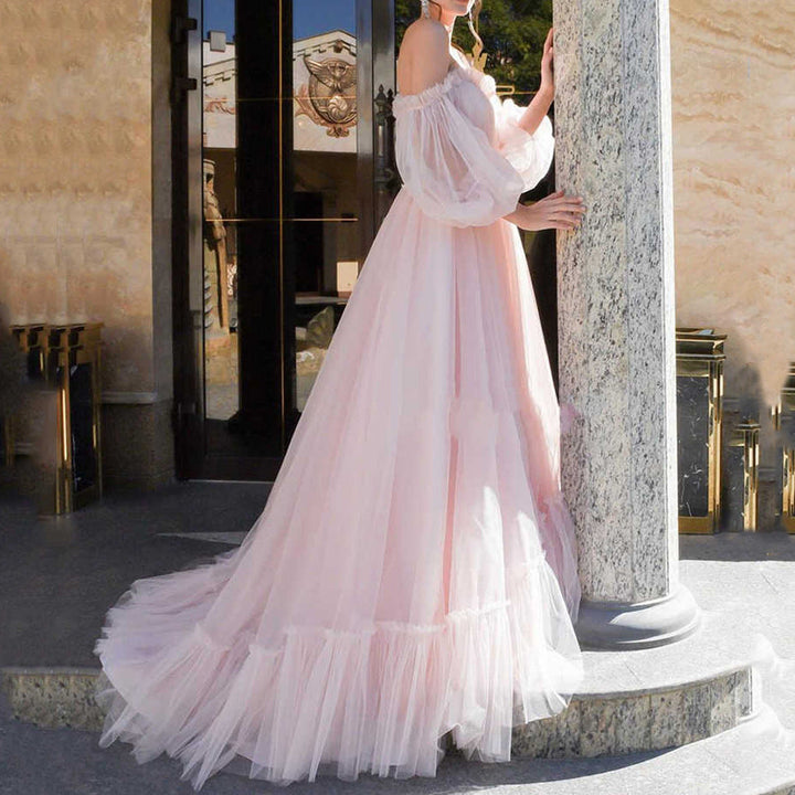 Summer Women Clothing Tube Top Dress Mesh Sexy Large Swing Wedding Evening Dress