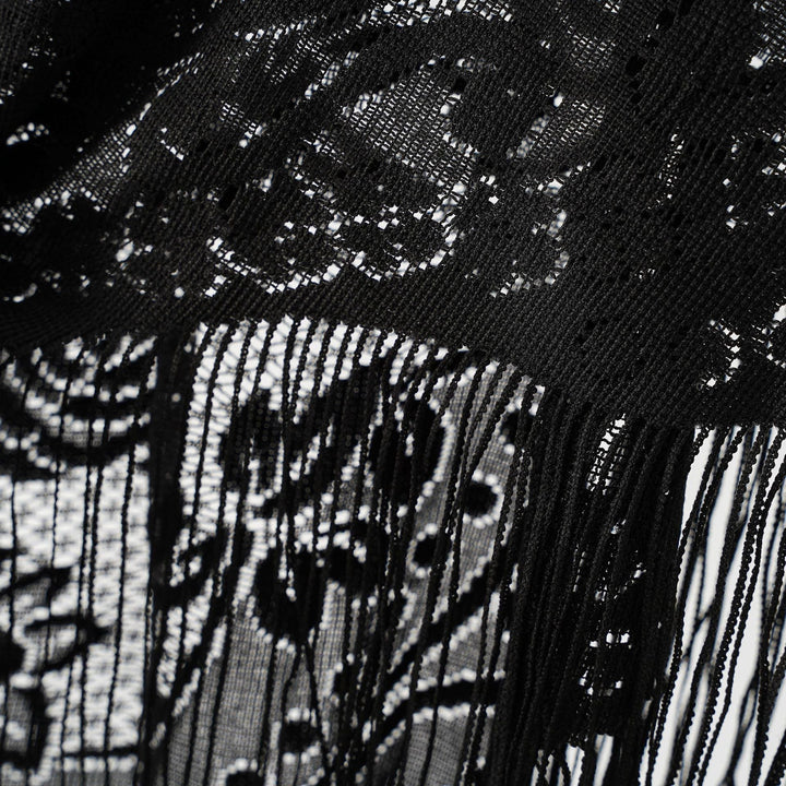Nylon Hollow Out Cutout Breathable Tassel Triangle Shawl Women Scarf