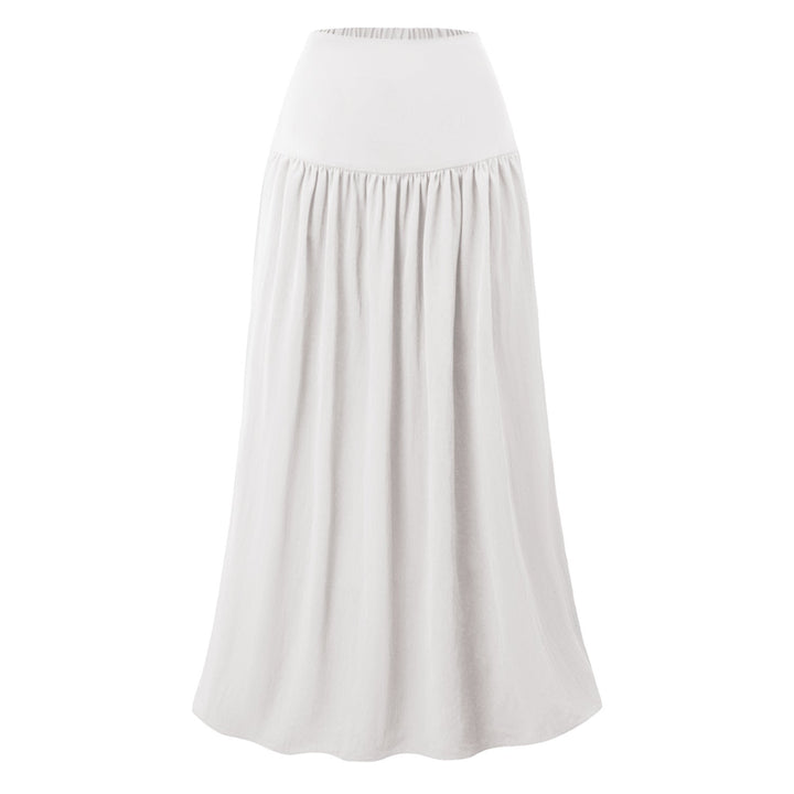 Women Cotton Pocket Skirt High Waist Back Elastic Dress Loose Pleated Large Swing Skirt