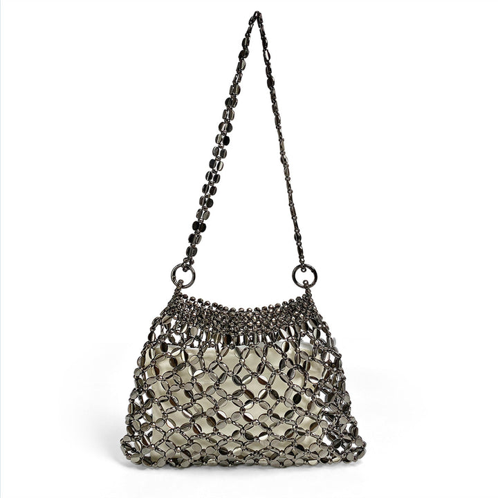 Retro Metallic Handmade Shiny Beaded Sequ Woven Handbag Underarm Shoulder Sequin Bag