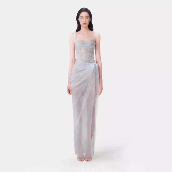 Summer Pure Sexy Lace Solid Color One Shoulder Dress