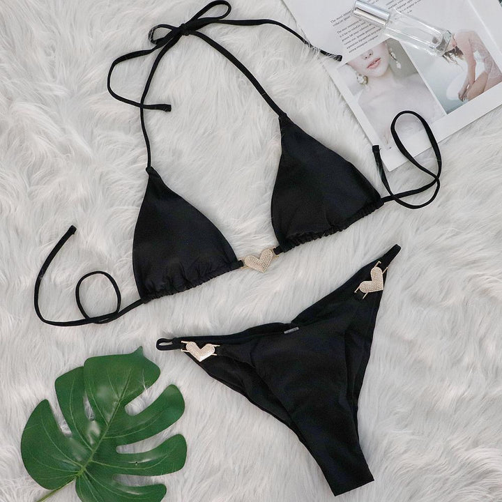 Swimsuit Sexy Heart Crystal Diamond Bikini Strap Split Swimsuit
