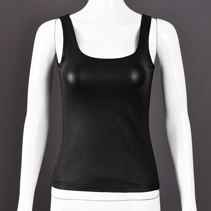 Women Summer Solid Color Coated Shoulder Strap Sexy U Collar Cropped Exposed Vest for Women