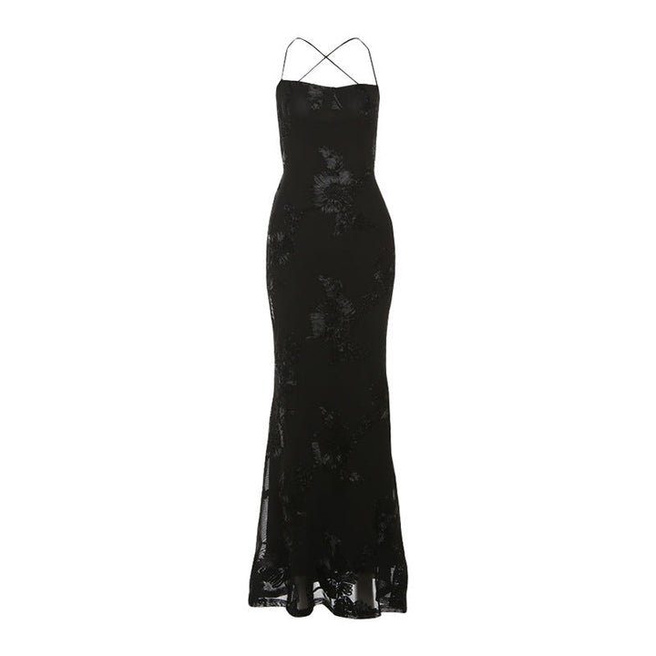 Women Clothing Summer Sexy Slim Fit Slimming Backless Lace up Dress Maxi Dress