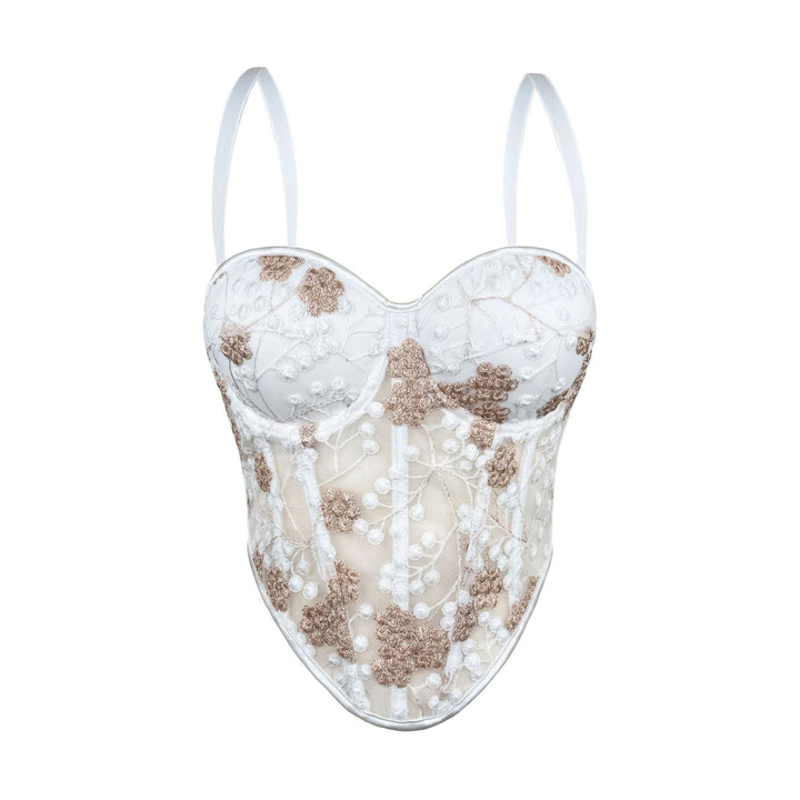 Floral Embroidery Boning Corset Bra Sexy Sling Vest Summer Outer Wear Slim Shaping Tube Top