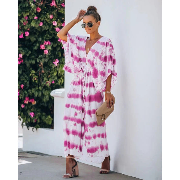 Spring Summer Lace Tie Dye Loose Dress Home Casual Dress
