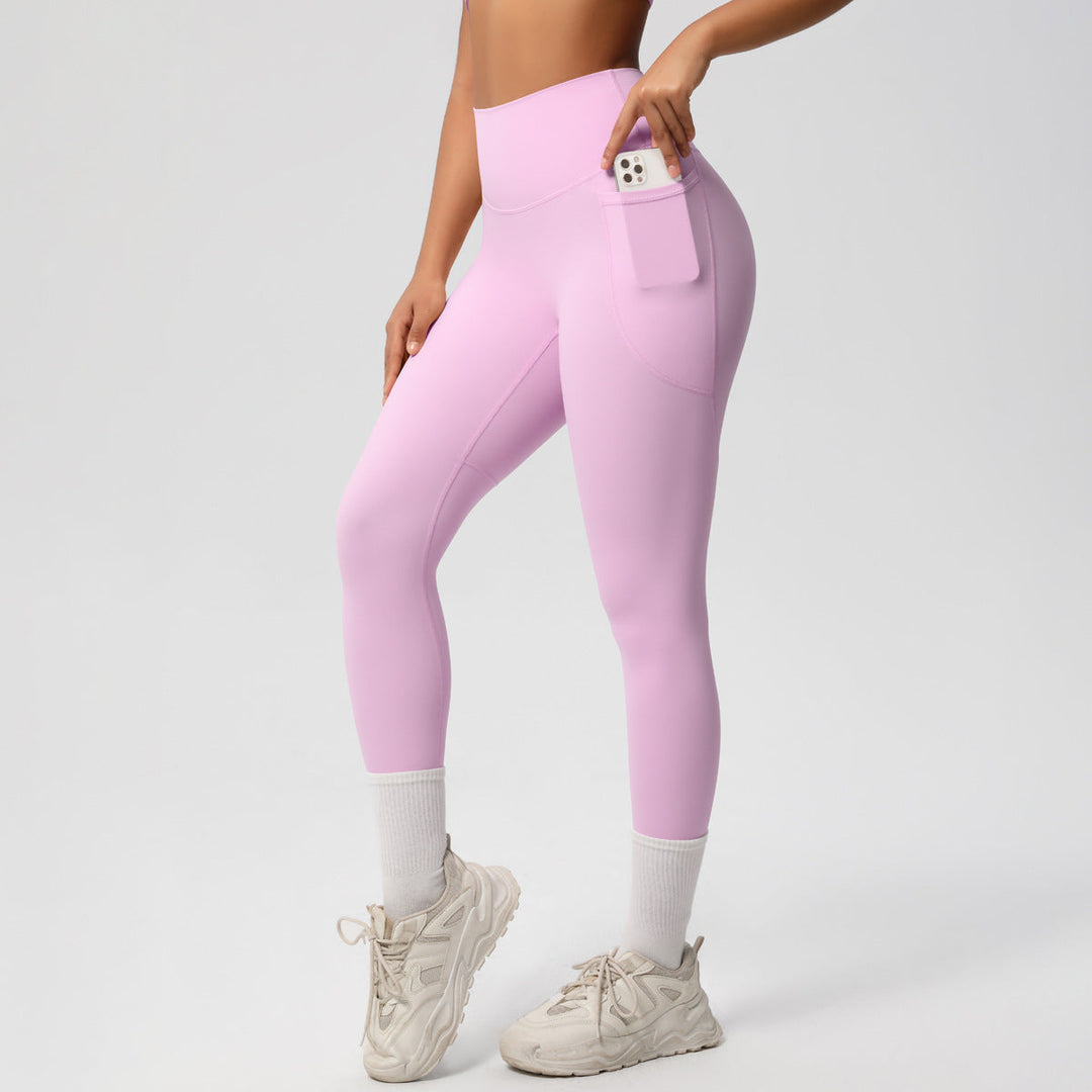 Solid Color Double Sided Sanding Tight High Waist High Elastic Breathability Yoga Pants Sports Running Fitness Yoga Wear