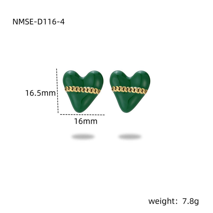 Colorful Oil Necklace Love Stainless Steel Studs Personalized Minority Design Light Luxury Titanium Steel Earrings