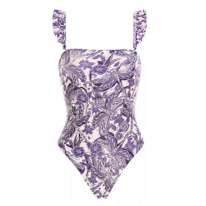 Flying Edge One Piece Women Swimwear European, French Retro Cover Belly Slimming Swimsuit Chiffon Beach Dress