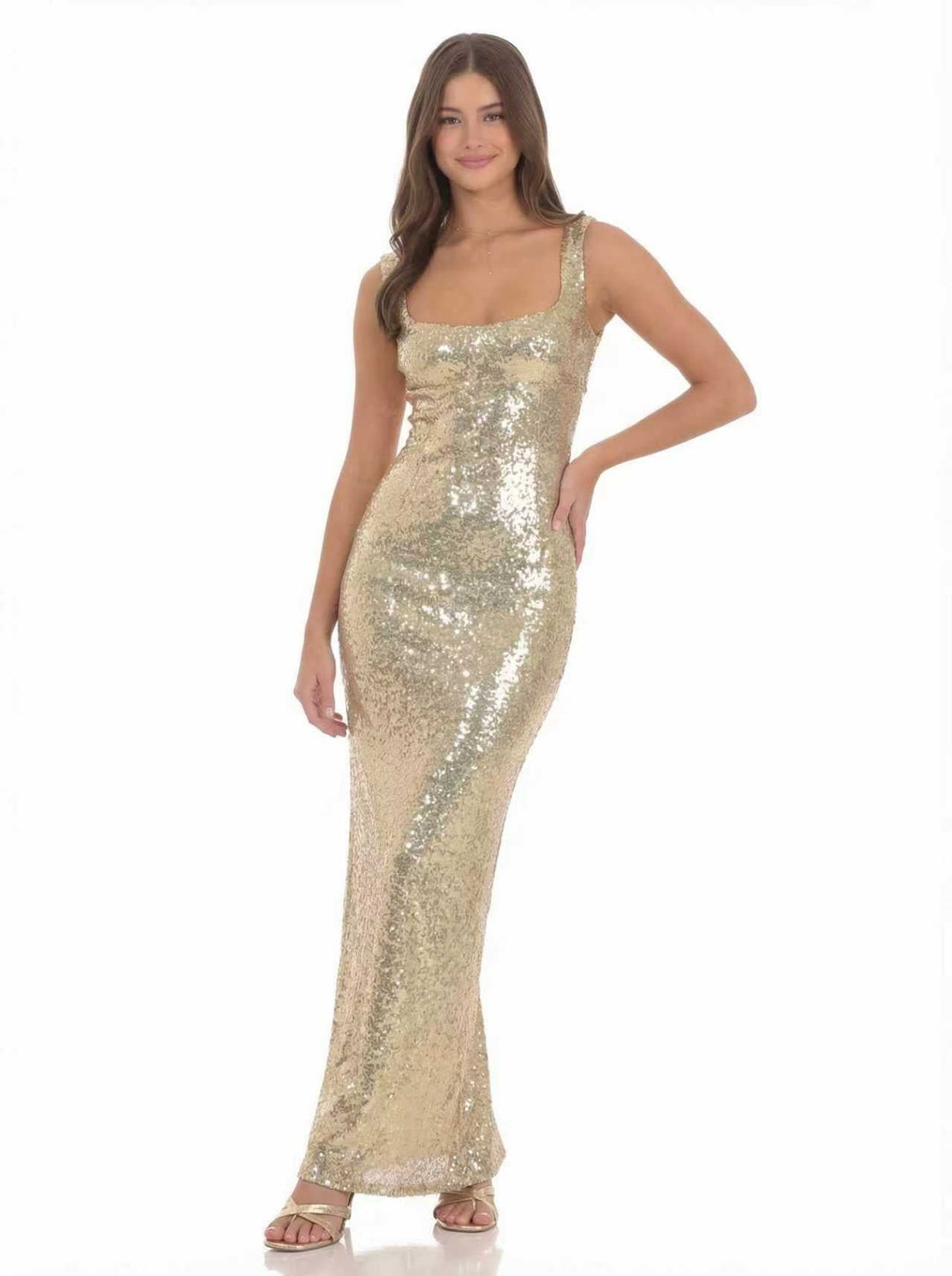 Sleeveless Sequined Women Sexy Camisole Dress Backless Lace up Sheath Dress