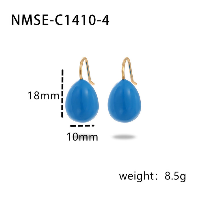 Summer Colorful Oil Necklace Titanium Steel Earrings Simple Design Light Luxury High Grade Sense Summer Water Drop Eardrops Non Fading
