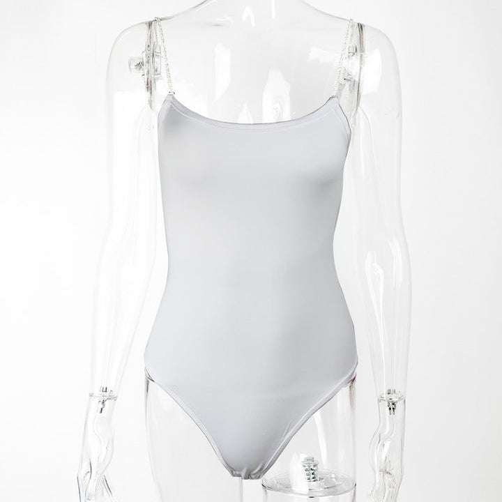 Summer Women Clothing Diamond Chain Slim Top Sexy Low-Cut Sling Bodysuit