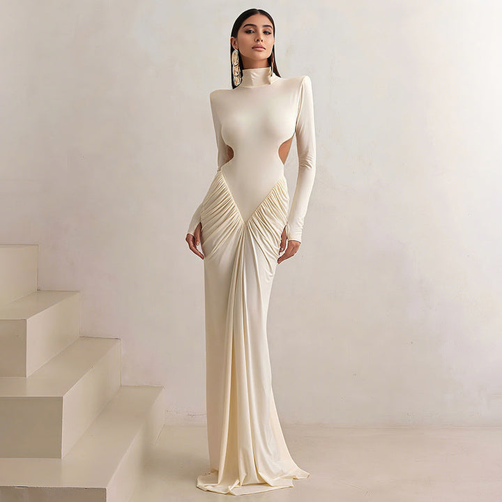 Summer Women Clothing High Collar Slim Sexy Backless Solid Color Maxi Dress