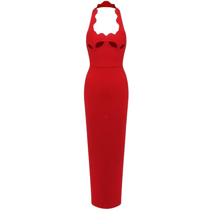 Retro French Black Dress Halter Cut out Advanced Sexy Inner Wear Spring Bandage One Piece Dress