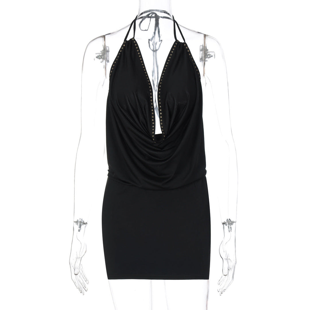 Women Summer Sexy Deep V Plunge neck Halter Bandage Bare Back Skinny Sheath Dress