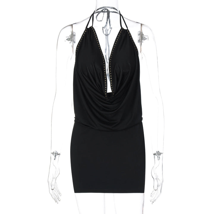Women Summer Sexy Deep V Plunge neck Halter Bandage Bare Back Skinny Sheath Dress