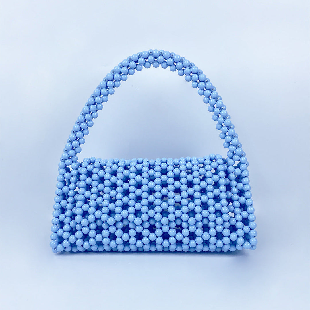 Pearl Bag Women Hand Woven Acrylic Beaded Bag Retro Fairy Small Handbag Triangle Wrist Bag