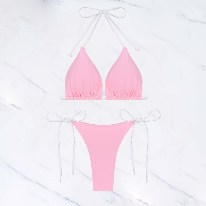 Solid Color Tied Sexy Three Point Bikini Swimwear Women