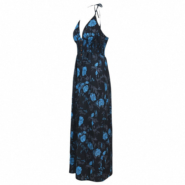Bohemian Halter Jumpsuit Women Summer Printed High Waist Wide Leg Pants Seaside Vacation Jumpsuit