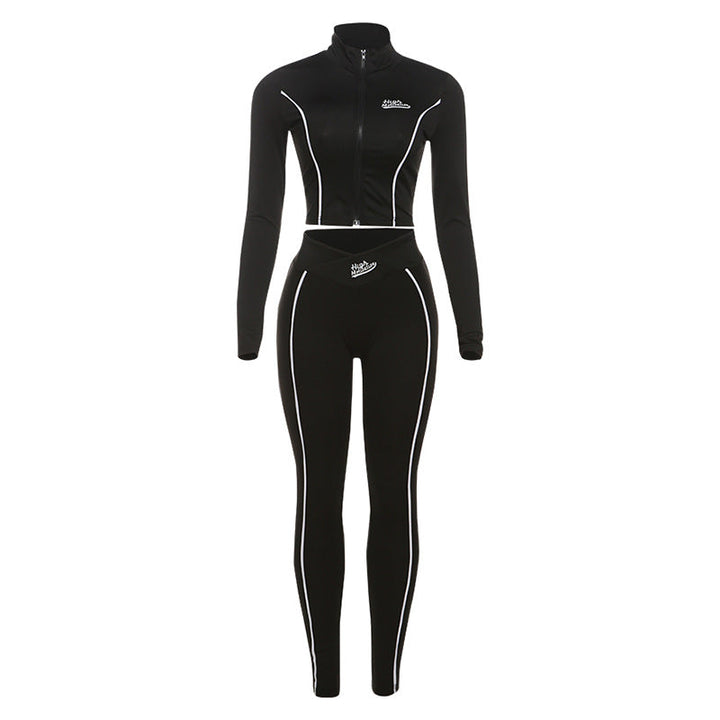 Autumn Winter Women Sexy Cropped Long Sleeve Top Slim Hip Pants Set Women
