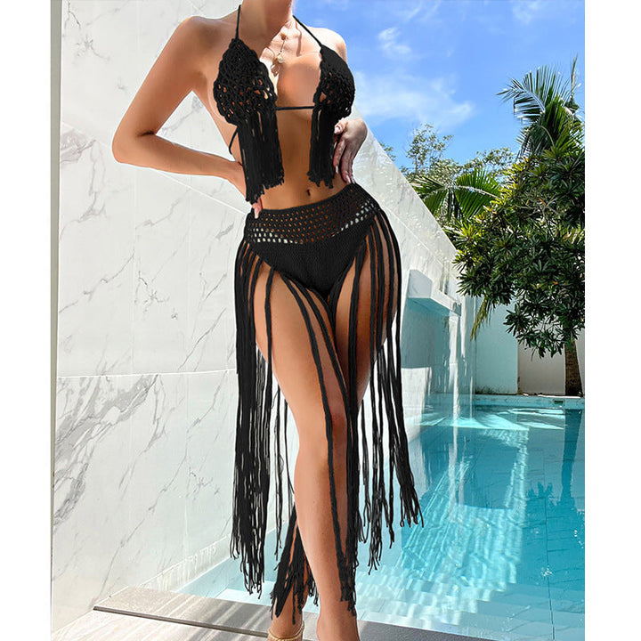 Beach Tourism Hand Crocheting Three Dimensional Floral Tassel Beach Sexy Open Back Swimsuit Bikini Set Crochet hook