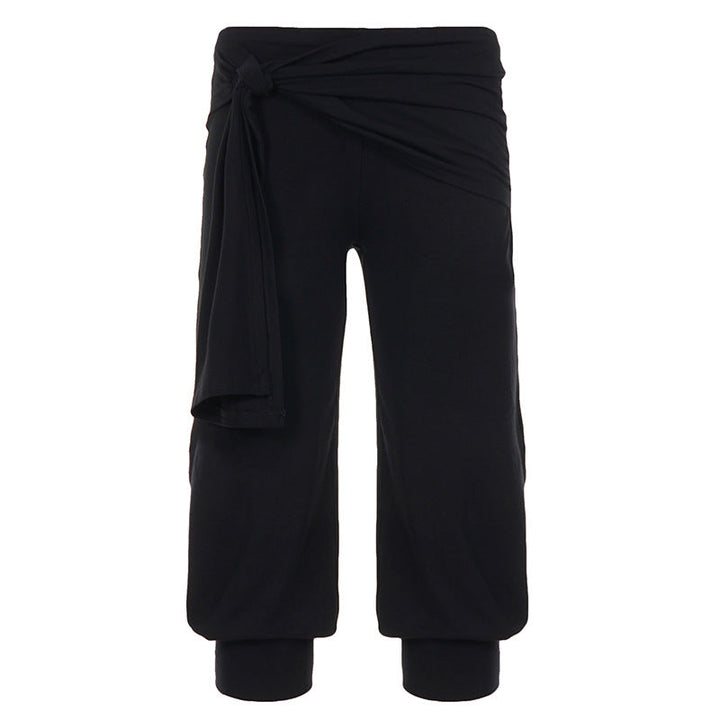 Casual Sports Solid Color Waist Lace up Stitching Low Waist Mid Length Pants Women Loose Summer Ankle Banded Pants