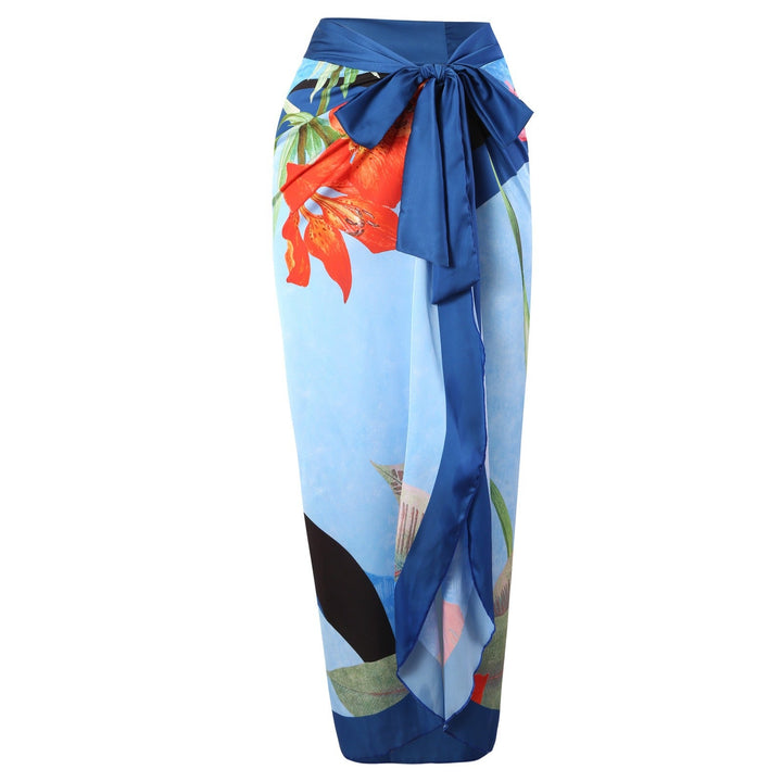 Two Piece Set Swimsuit Cross Belly Covering Printed Backless Sheath Dress Swimsuit