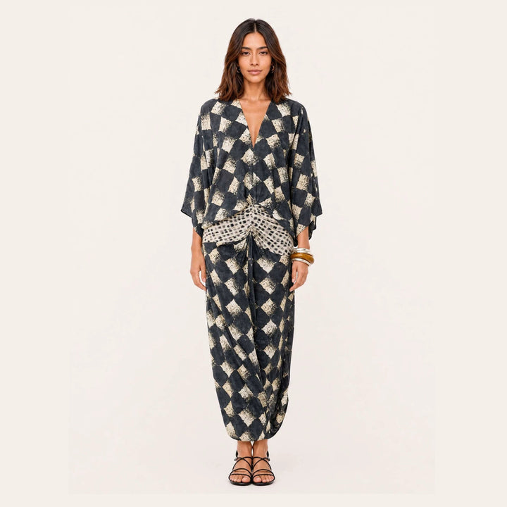 Spring Summer Artificial Linen Printed Batwing Sleeve Dress Loose Vacation Dress for Women