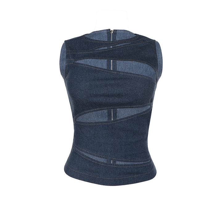 Summer Women Clothing Sexy Cutout Imitation Denim Vest Top for Women