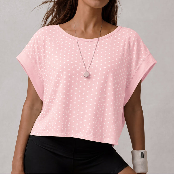 Hollow Out Cutout Polka Dot Lazy Relaxed Loose Exercise Blouse Women Breathable Training Short Sleeve Workout Yoga Top