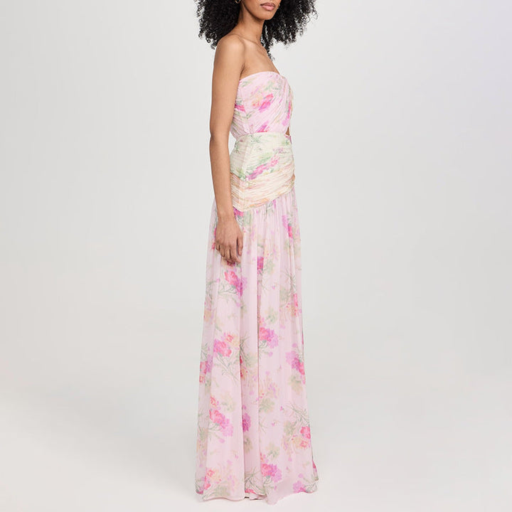 Vacation Sexy Fairy Wrapped Chest Silk Elegant Floral Maxi Dress Summer Beach Dress