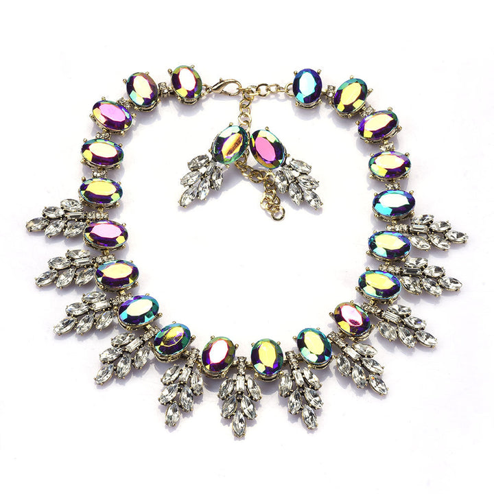 Accessories Handmade Exaggerated Colorful Crystal Necklace Earrings Suite