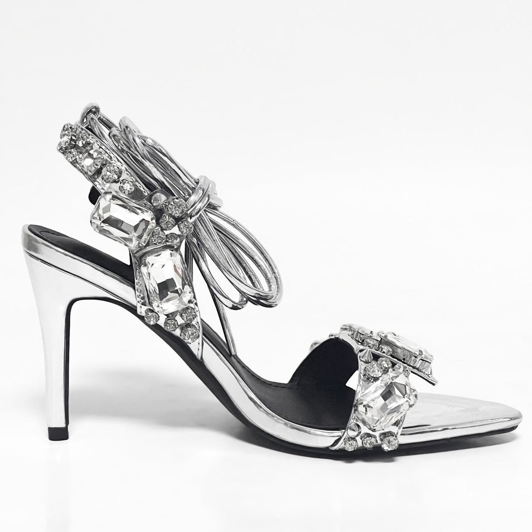 11cm Pointed Gold Rivet Rhinestone Stiletto Heels Summer Sandals Shoes