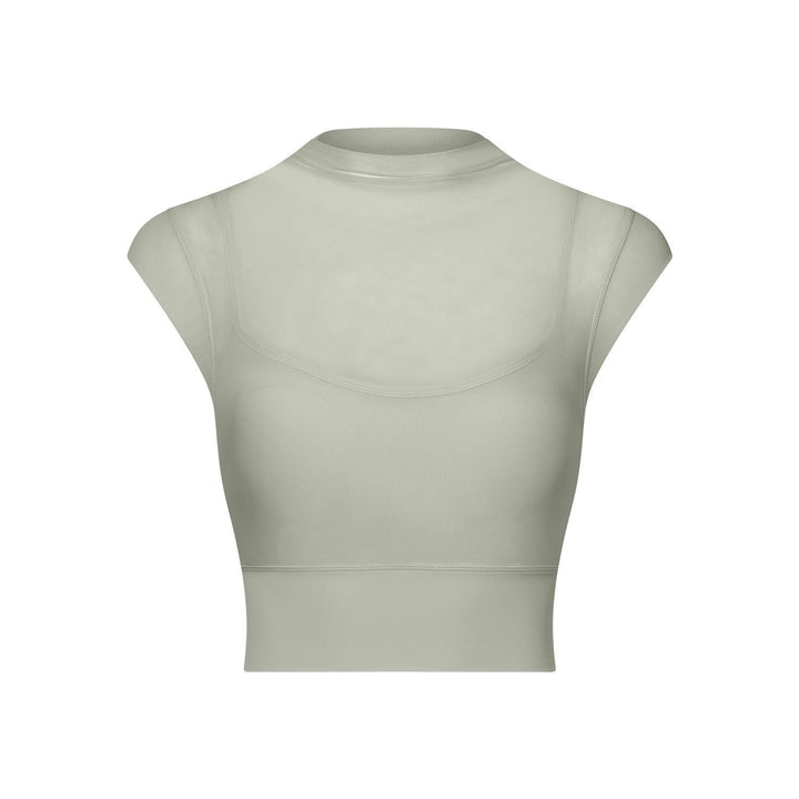 Sexy Mesh Yoga Clothes Flounced Sleeve Running Quick Drying Sports Bra with Chest Pad One Piece Cup Workout Clothes Top