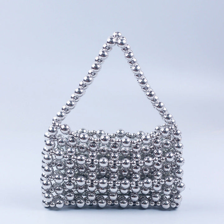 Trendy Best Silver Electroplated Hand Woven Acrylic Street Shooting Casual All Match Beaded Handbag