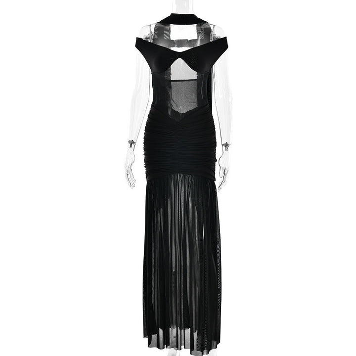 Summer Sexy Tube Top Backless Dress Mesh Pleated Slit Dress