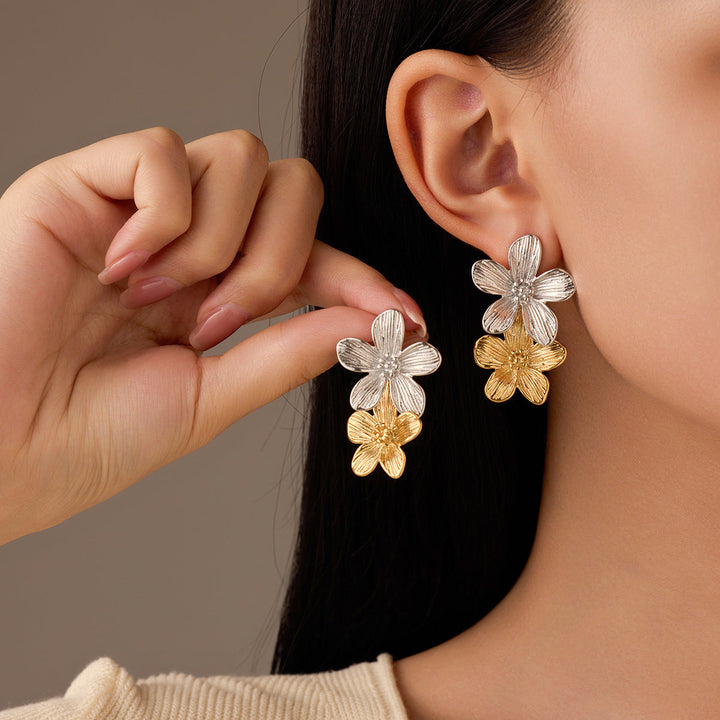 Retro Affordable Luxury Floral Tassel Stainless Steel Earrings Women Arrival High Grade Cold Exaggerated Earrings