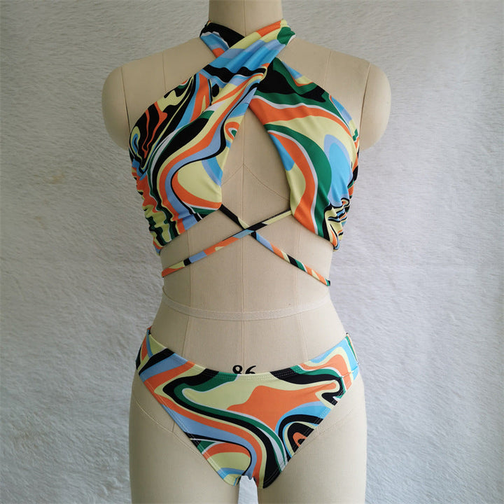 New Three Piece Swimsuit Women Dress Printed Bikini Sexy Split Swimsuit